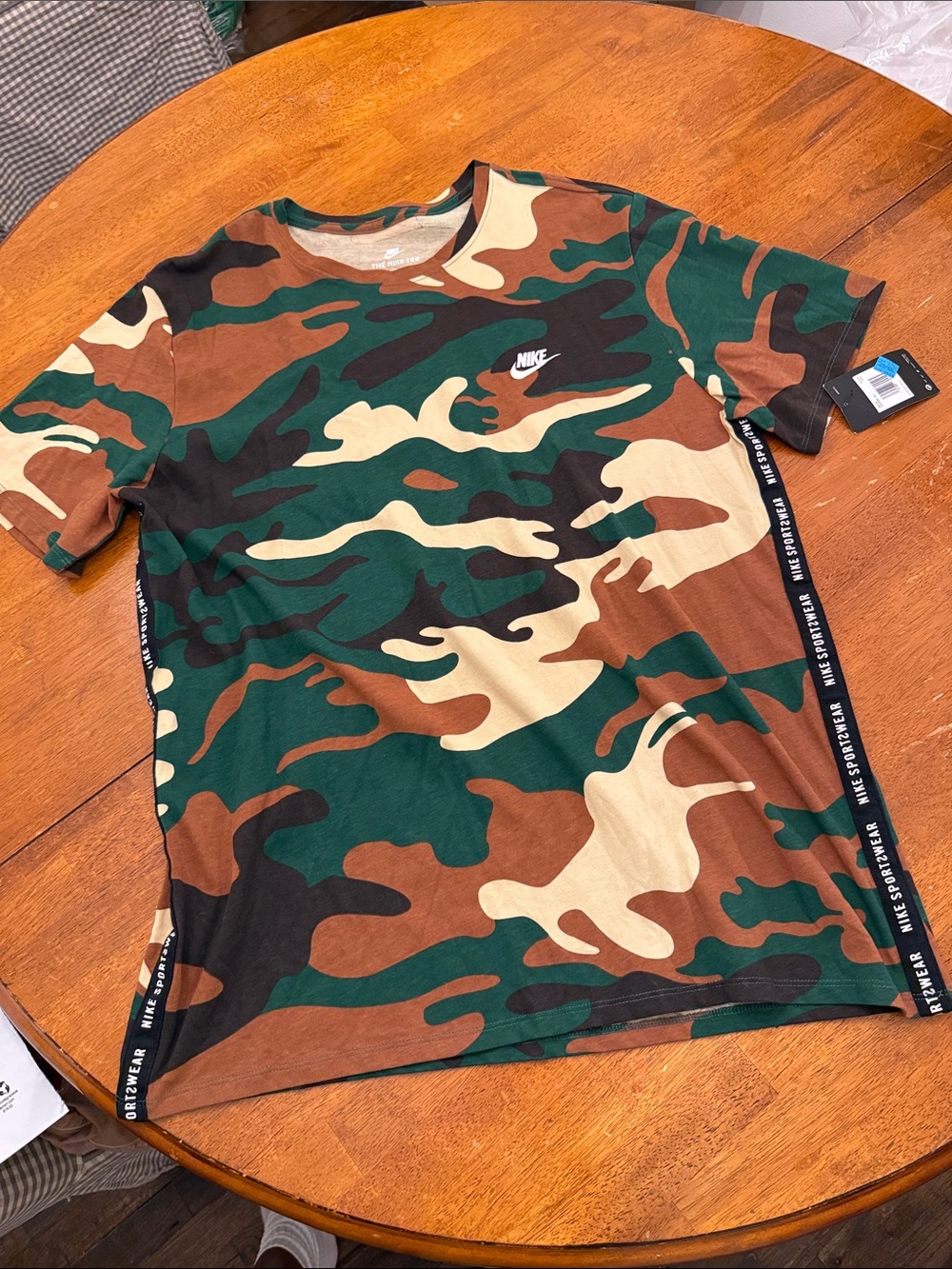 Nike Sportswear Green Brown Camo Embroidered T-Shirt AR4036 341 Size XXL